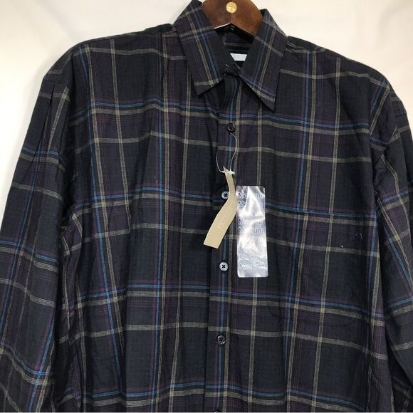 Perry Ellis Men's Sz Medium Blue Plaid Long Sleeve Button Down Nwt - Picture 4 of 8